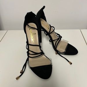 Lulus Black Suede Lace-Up Heels